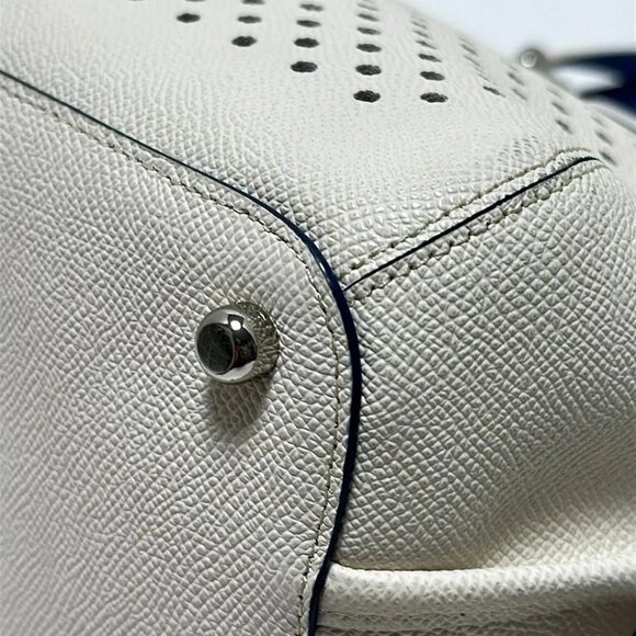 COACH Prince Street Satchel Perforated Leather Cream Blue Leather - - Picture 5 of 9